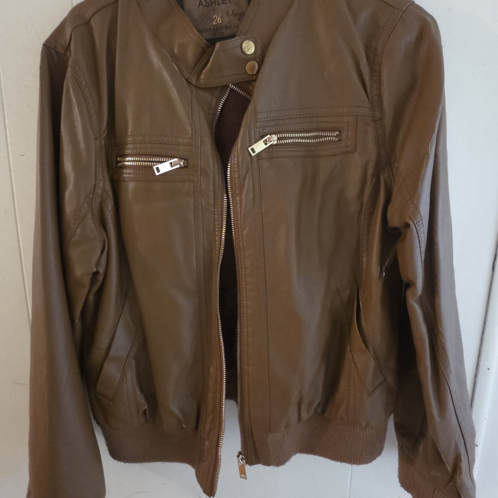 Ashley By 26 Womens Brown Faux Leather Jacket